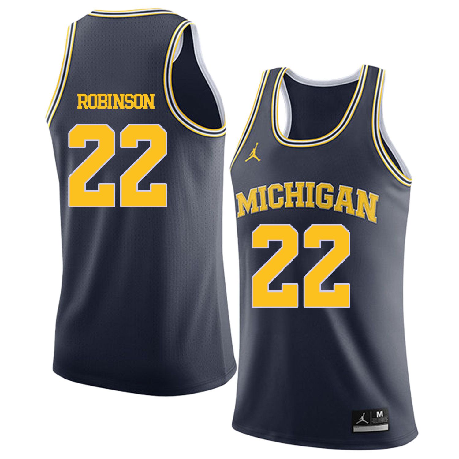 Men Jordan University of Michigan Basketball Navy #22 Robinson Customized NCAA Jerseys